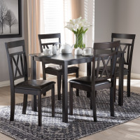 Baxton Studio RH123C-Dark Brown Dining Set Rosie Modern and Contemporary Dark Brown Faux Leather Upholstered 5-Piece Dining Set